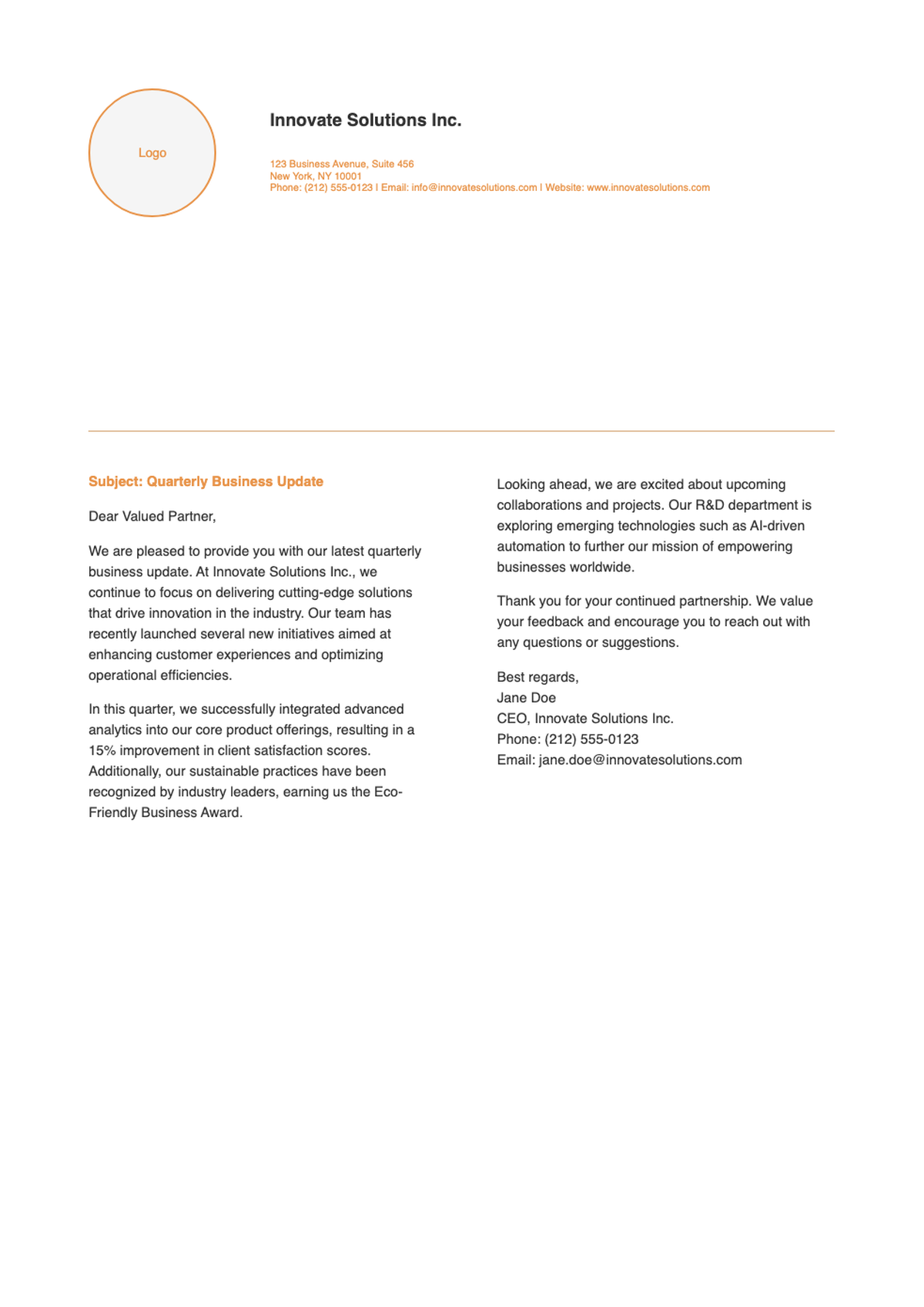 Professional letterhead template with orange wave design and editable fields_variant_2